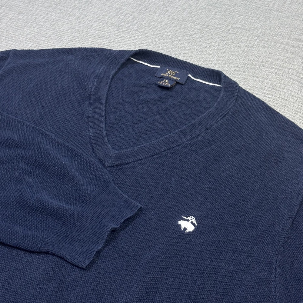 Brooks Brothers Linen Cotton Pullover Sweater Mens 2XL Blue V-Neck Waffle-Knit